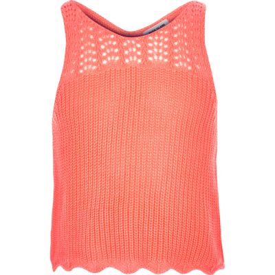 Girls coral knitted tank top